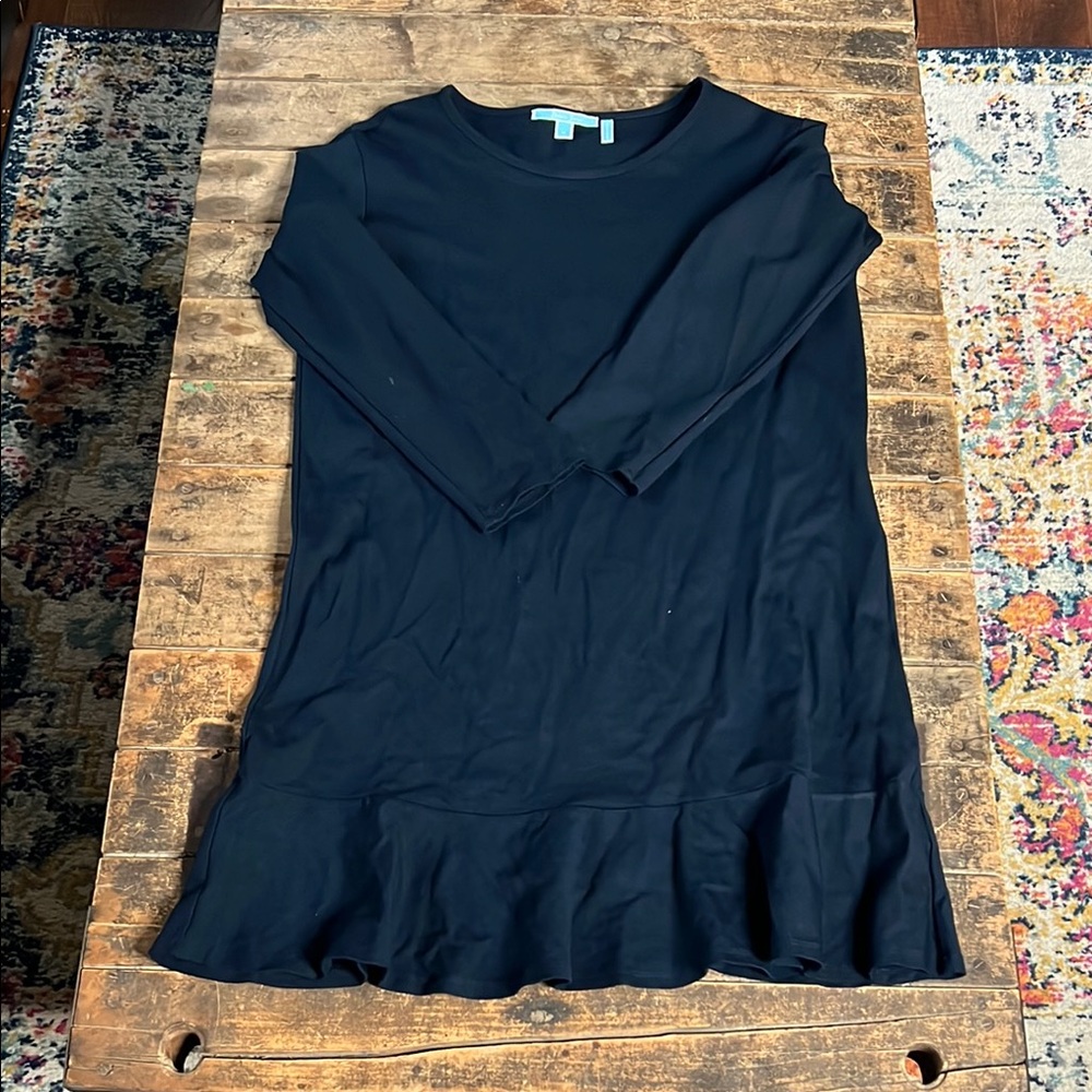 Draper James Navy Long-Sleeve Ruffle-Hem Dress - medium